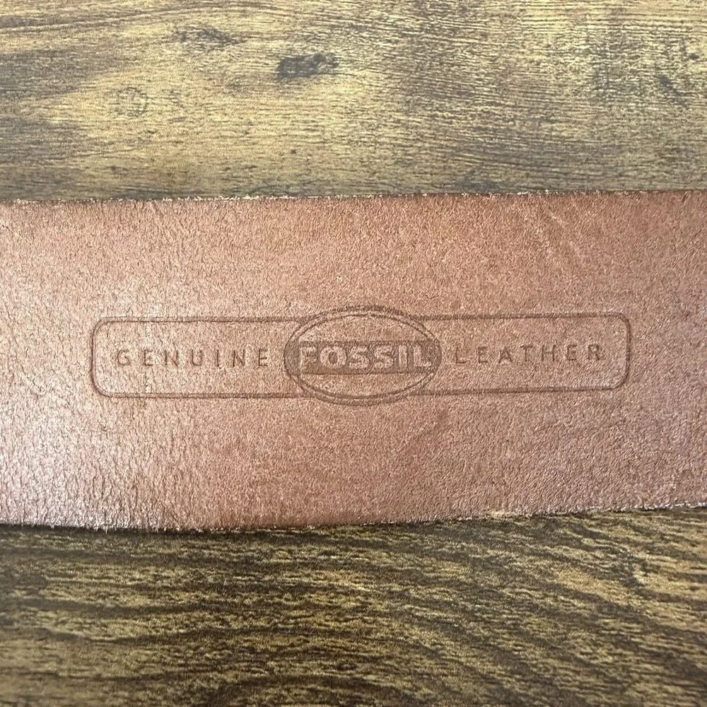 Fossil Brown Genuine Leather Fold-over Belt Triple Ring Buckle Size M Boho - Picture 3 of 8